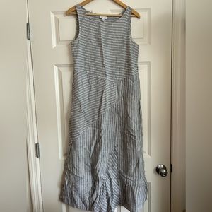 J Jill Linen Grey white strip sundress size small long light sleeveless